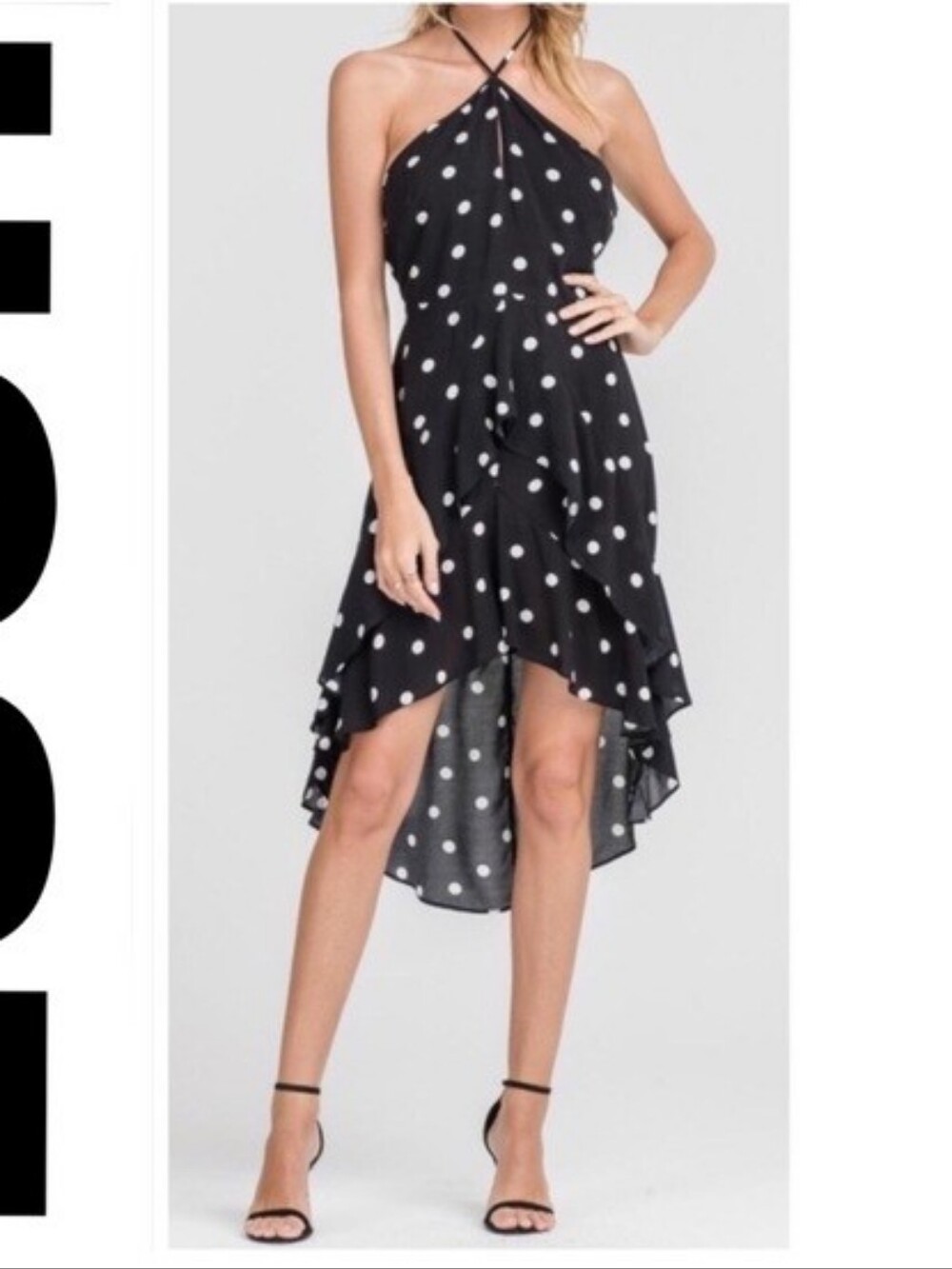 Lush Black and White Polka Dot Midi Dress